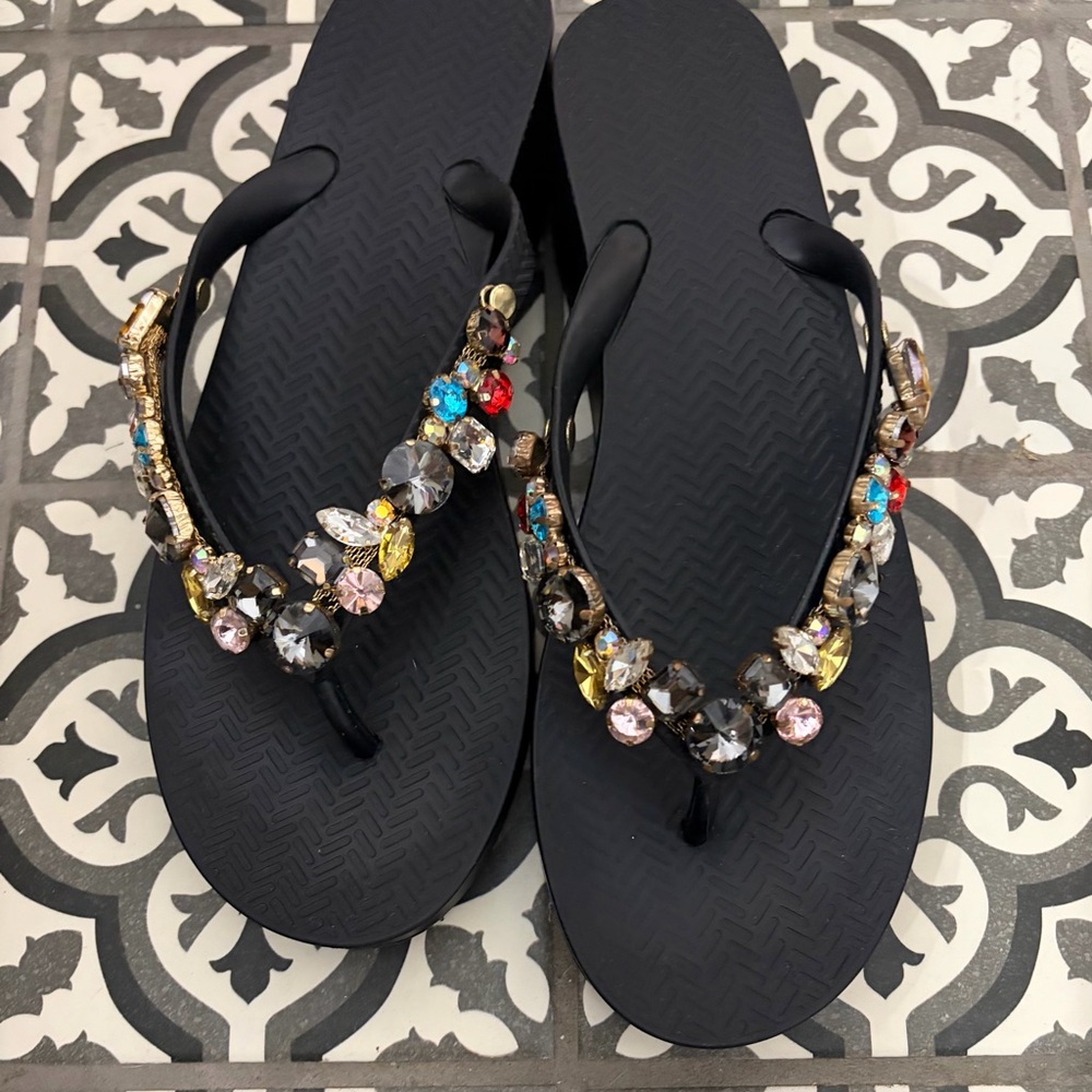 SOLD! Embellished Black Flip Flops